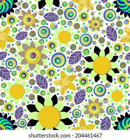 Circle abstract beautiful flower seamless pattern. Handmade with watercolor and canvas. Grunge texture. Vector. 