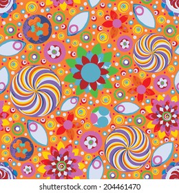 Circle abstract beautiful flower seamless pattern. Handmade with watercolor and canvas. Grunge texture. Vector. 