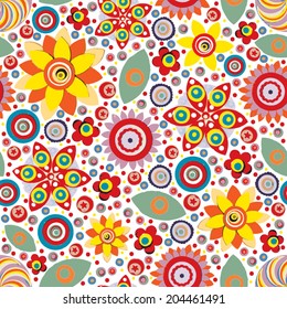 Circle abstract beautiful flower seamless pattern. Handmade with watercolor and canvas. Grunge texture. Vector. 