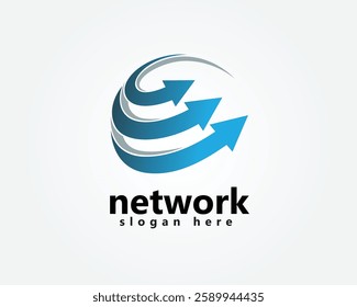 circle abstract blue globe arrow up icon, symbol, logo design