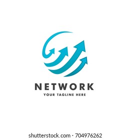 circle abstract blue globe arrow up icon, symbol, logo design inspiration