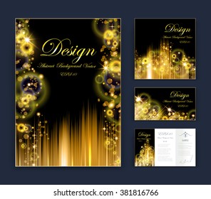 Circle Abstract composition, business card set, event info text, elegant round geometric font texture, black brochure title sheet, creative figure icon, shiny gold bubble, sale flyer fiber, EPS10 banner form