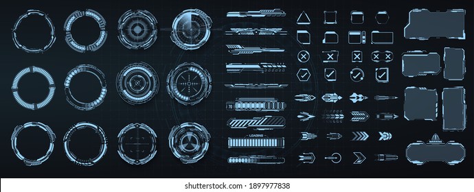 Circle Abstract Digital Technology UI, UX Futuristic HUD, FUI, Virtual Interface. Titel und Rahmen im Sci-Fi-Stil. Balkenmarken, Info-Call-Box-Bars. UI, UX, KIT Spiel Design Elemente. Vektorgrafik