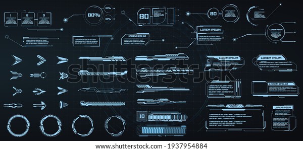 Circle Abstract digital technology UI, UX\
Futuristic HUD, FUI, Virtual Interface. Callouts titles and frame\
in Sci- Fi style. Bar labels, info call box bars. UI, UX, KIT game\
design elements. Vector