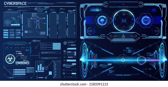 Circle Abstract digital technology UIUX Futuristic HUD, FUI, Virtual Interface. Callouts titles and frame in Sci- Fi style. Set of Sci Fi Modern User Interface Elements. Futuristic Abstract HUD.