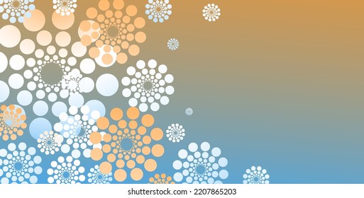 Circle abstract fractal elements on orange blue gradient background. Vector for presentations, web, flyers.