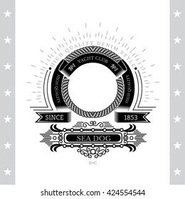 Circle Abstract Frame From Cord And Winding Ribbons. Marine Label With Coat of Arms Isolated On White