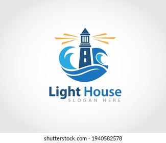 circle abstract lighthouse blue wave logo symbol design illustration inspiration