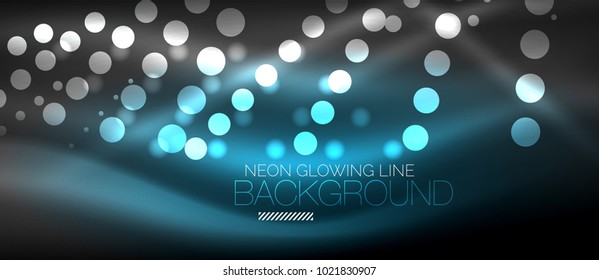 Circle abstract lights, blue neon glowing background. Vector digital template