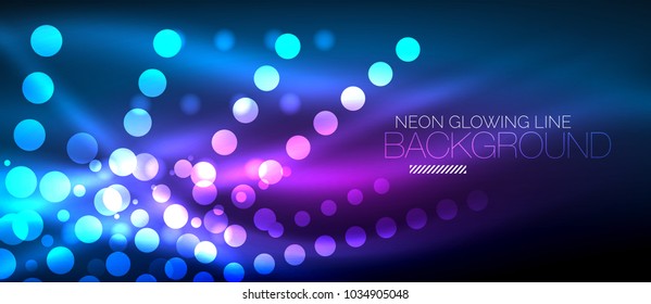 Circle abstract lights, neon glowing background. Vector digital template