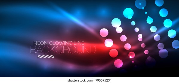 Circle abstract lights, neon glowing background. Vector digital template