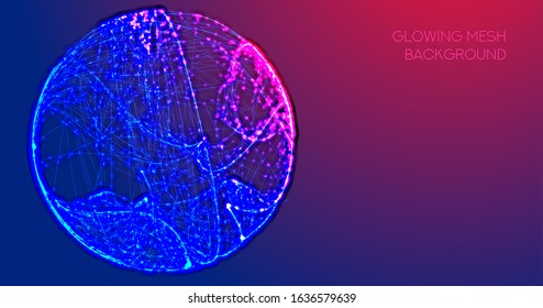 Circle Abstract Mesh Background. Wireless internet network connection concept. Web Sparkle Lights on Duotone Gradient Wallpaper.