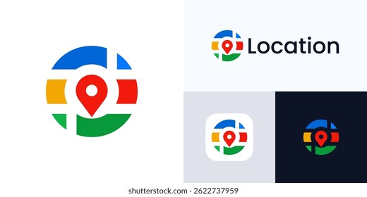 Circle abstract pinpoint logo icon design vector, symbol route maps with colorful for guide location, Find sign concept for app, website and identity business company
