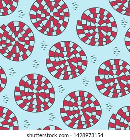 circle abstract scandinavian drawing seamless pattern hand drawn colorful childish style for baby and kids. Blue abd red color.