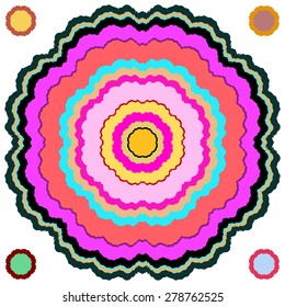 Circle abstract seamless pattern. Colorful star round design elements.
