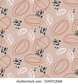 Circle abstract shapes seamless pattern. Beige brown repeat background for wrap, textile and print design. Earthy texture objects.