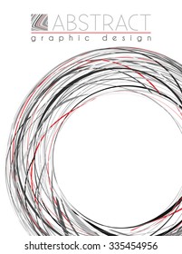 Circle. Abstract template of page with black, red and gray thin strips. Vector graphic design layout