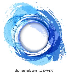 Circle abstract vector background. Artistic brush strokes and paint splashes with round place for text. Blue.