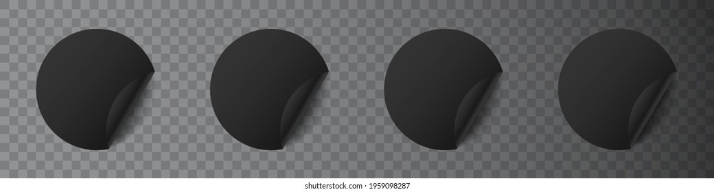 Circle adhesive template. Vector illustration. Dark round sticker mockup set on transparent background.