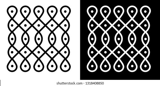 Circle adn Curved lines are in Square Shape - Indian Traditional and Cultural Rangoli, Alpona, Kolam or Paisley Vector Line art with dark and white background