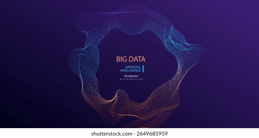 Circle A.I. Technology particles banner. Ai big data neon dotted round background. Artificial Intelligence futuristic connect design.