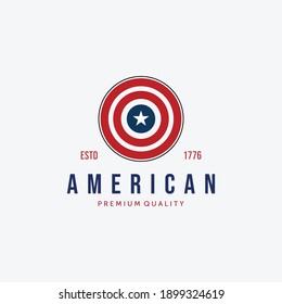 Circle of American Flag Logo Vector, Captain America Illustration Design, USA Vintage Concept