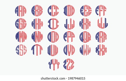 Circle American Flag Monogram Font 4th Of July United State of America  Independence Day Vector  