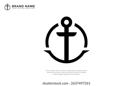 Circle Anchor Logo. Classic anchor emblem with a circle. Nautical or maritime logo icon for boat, ship, or sea related business. 