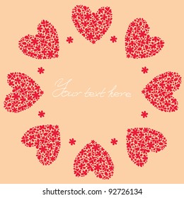 circle of angry and flowers in the background, the heart of small flowers, greeting card, vector illustration, International Women's Day, Valentine's Day, birthday, place for text