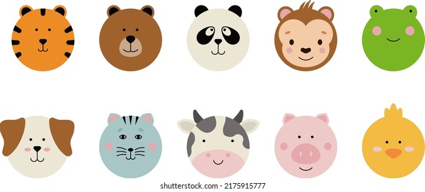 Animales de circo con tigre, oso, panda, mono, rana