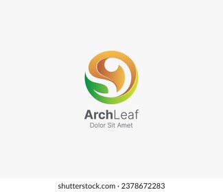 Circle arch with green leaf logo