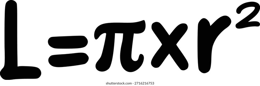 Ilustração da fórmula da área do círculo representando o cálculo da geometria básica, educação matemática, medição numérica e material de aprendizagem simples em estilo manuscrito.