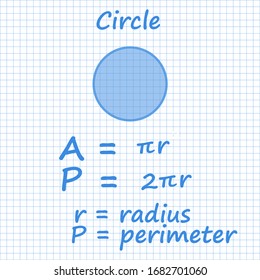 Circle area formula Mathematical formulas On a blue paper background