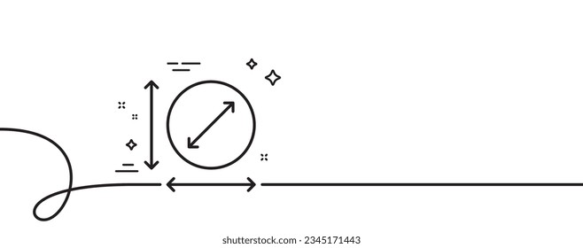 Circle area line icon. Continuous one line with curl. Territory dimension sign. Round lap measurement symbol. Circle area single outline ribbon. Loop curve pattern. Vector