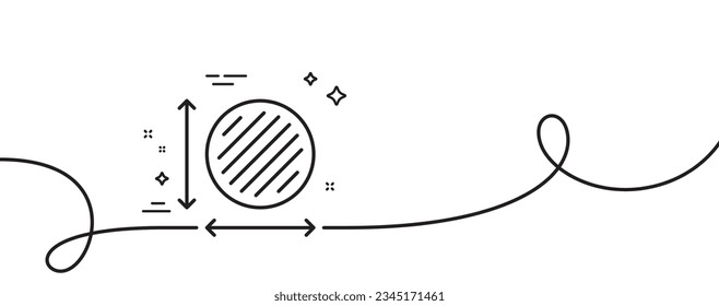 Circle area line icon. Continuous one line with curl. Territory dimension sign. Round lap measurement symbol. Circle area single outline ribbon. Loop curve pattern. Vector