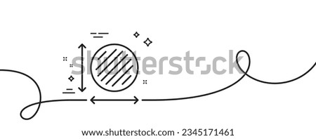 Circle area line icon. Continuous one line with curl. Territory dimension sign. Round lap measurement symbol. Circle area single outline ribbon. Loop curve pattern. Vector