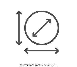 Icono de línea de área circular. Signo de dimensión de territorio. Símbolo redondo de medición de vuelta. Elemento de diseño de calidad. Icono de área de círculo de estilo lineal. Trazo editable. Vector