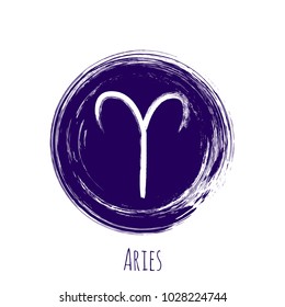 Circle Aries zodiac symbol vector, hand painted horoscope sign. Astrological icon isolated. Aries astrology zodiac sign clip art on white background.