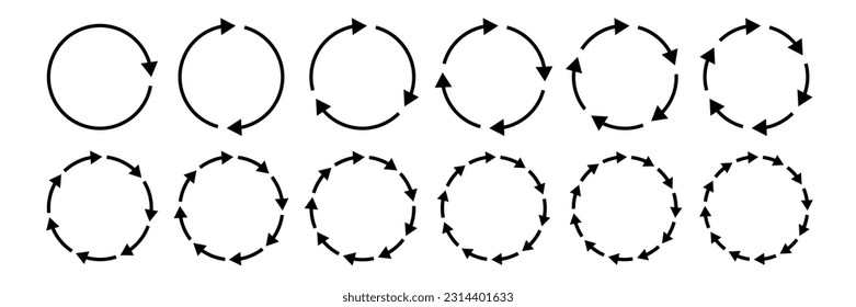 Circle arrow chart. Cycle icon, circular infographic element. Round step loop, sync loading symbol. Dynamic progress option editable stroke vector signs. Reloading process, circulation