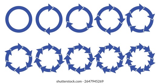 Circle arrow charts. Circle diagram infographic set, spinning arrow, repeat circle combinations and reload icon vector set. Business strategy workflow process infographic elements, circular statist