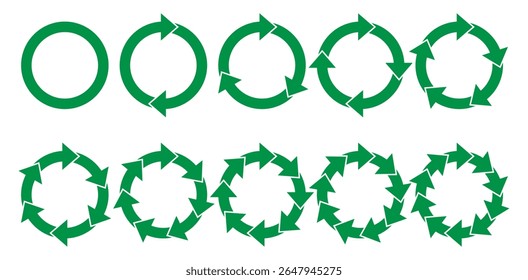 Circle arrow charts. Circle diagram infographic set, spinning arrow, repeat circle combinations and reload icon vector set. Business strategy workflow process infographic elements, circular statist