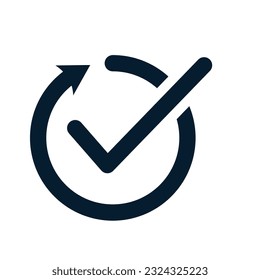 Circle arrow, checkmark. Vector linear icon isolated on white background.