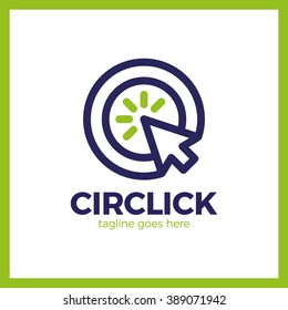 Circle Arrow Click Logo. Line Mouse Cursor Logotype