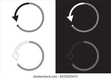  circle arrow icon. different circular arrows on white and black background. rotating arrow  Vector illustration.
