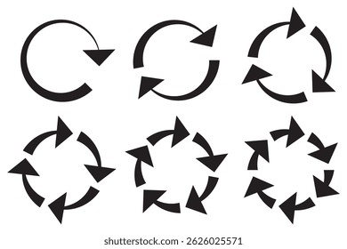 Circle arrow icon. Refresh and reload arrow icon. Rotation vector arrows set. Vector illustration.