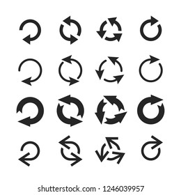 Circle arrow icon. Round arrows, circular pointing sign and circles button or internet restart reload rotate arrow. Circled cursor web recycling progress buttons vector isolated icons set