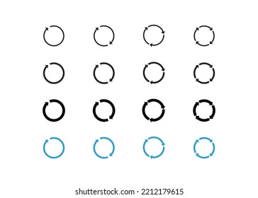 Circle arrow icon seet on white background. Circle diagram infographic. Round shape. Different black, round arrows. Vector illustration.