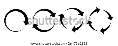 Circle arrow icon set. Set of circle arrows rotating, different circular arrows of black color isolated. Recycle, repeat, refresh icon. Vector illustration.
