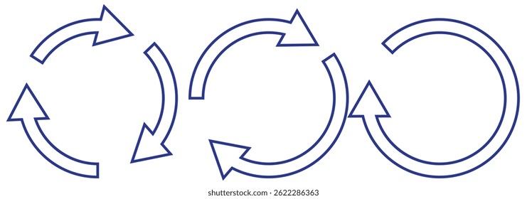 circle arrow icon set. Blue circular arrow icon, refresh, reload arrow icon symbol sign. Blue Reload vector icon set. repeat vector. restart or reset sign. Repeat cycle symbol. Blue rotation arrow.