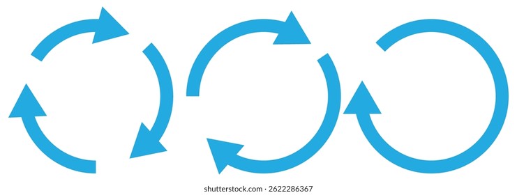 circle arrow icon set. Blue circular arrow icon, refresh, reload arrow icon symbol sign. Blue Reload vector icon set. repeat vector. restart or reset sign. Repeat cycle symbol. Blue rotation arrow.